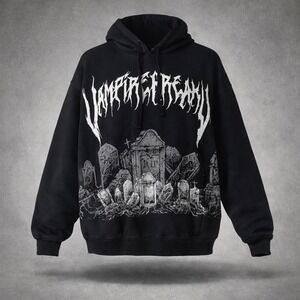 VampireFreaks Goth Hoodie Graveyard Graphic Black Pullover Mens Medium